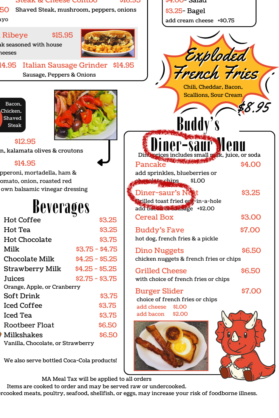 Kenmore Diner Menu -'Diner-saurs' 